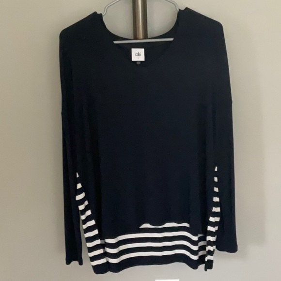CAbi Navy and White Long Sleeve Top - Picture 1 of 3